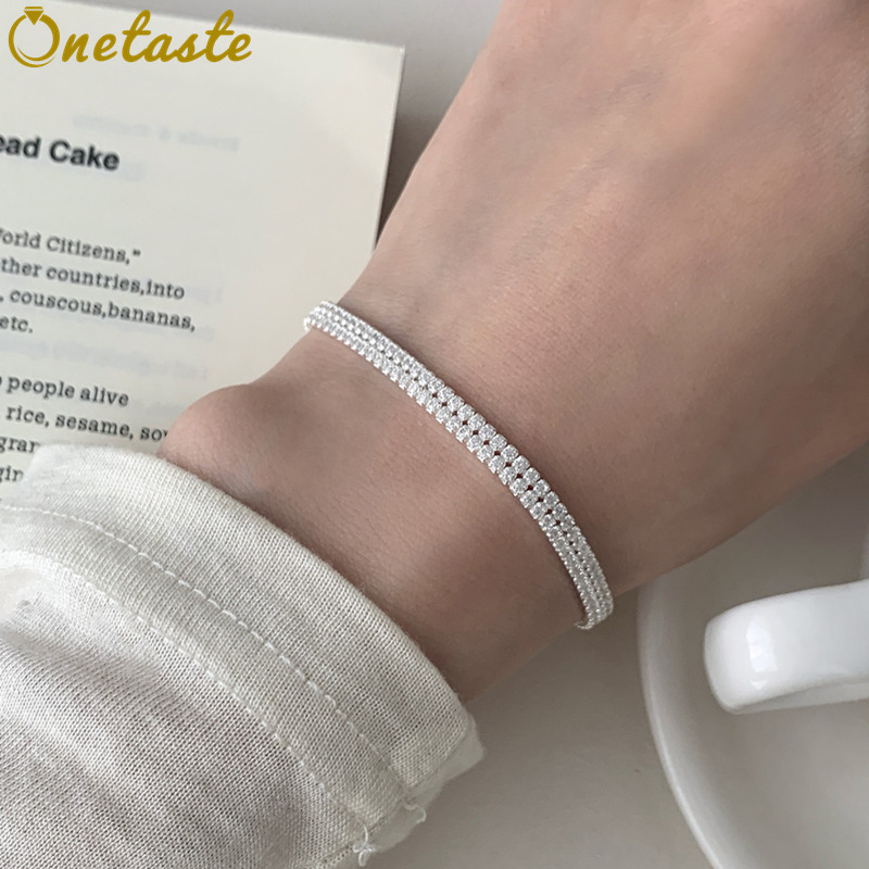 Tennis Bracelet Cubic - 925 Sterling Silver Cubic Zirconia Double