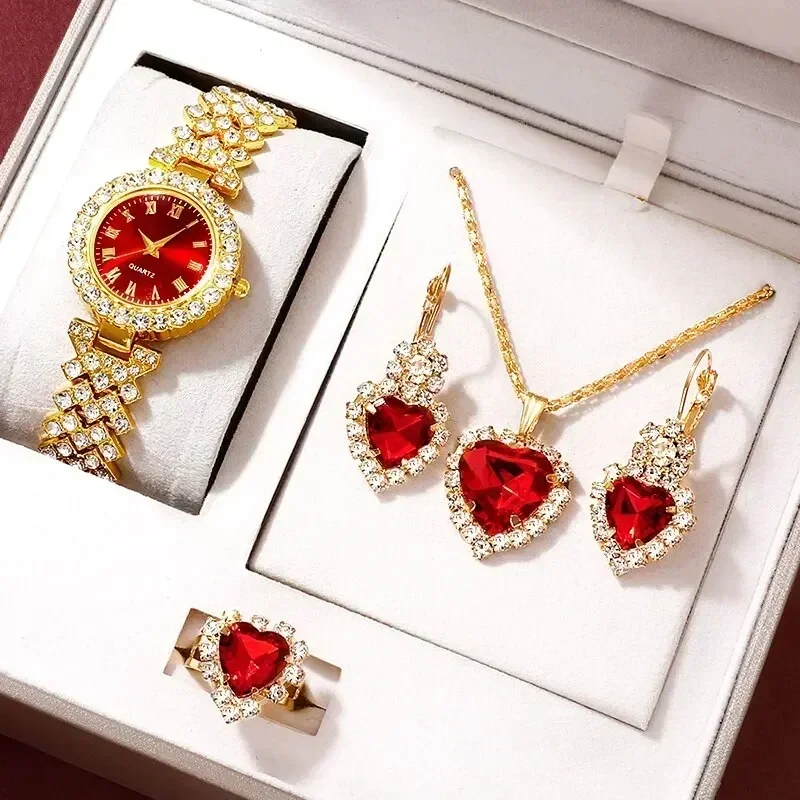 Jewelry Watches For Ladies - Golden Luxury Watch Women Ring Necklace