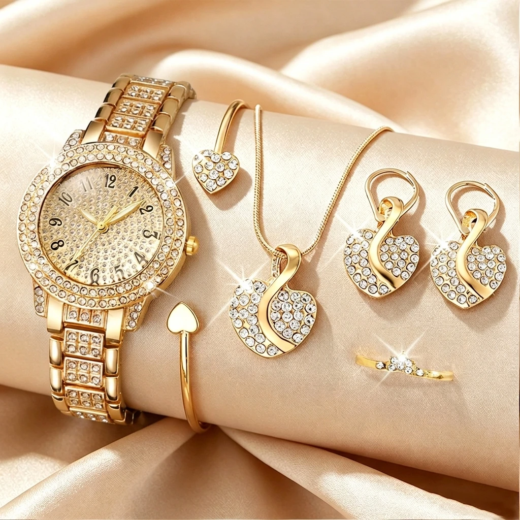 Jewelry Watches For Ladies - 6PCS Fashion Rhinestone Women Watch Heart