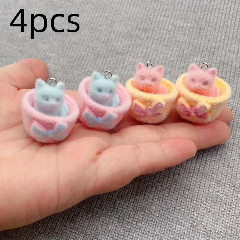 4pcs 3D plush resin cat pendan - Drop Earrings ulasan dan harga