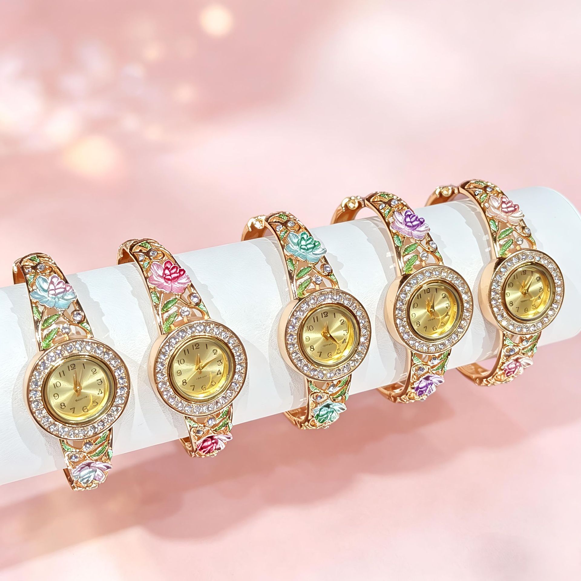 Vintage Gold Enamel Flower Wri - Jewelry Watches Vintage ulasan dan harga