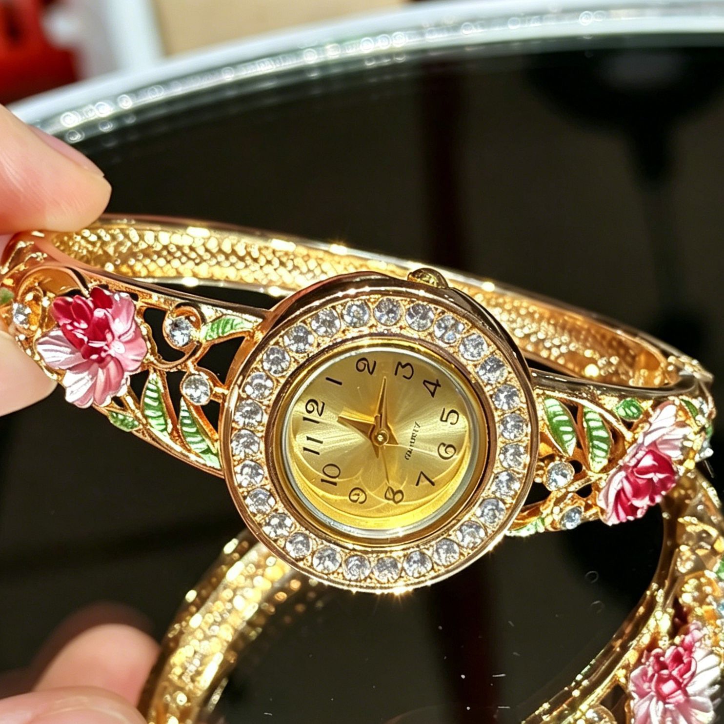 Vintage Gold Enamel Flower Wri - Jewelry Watches Vintage ulasan dan harga