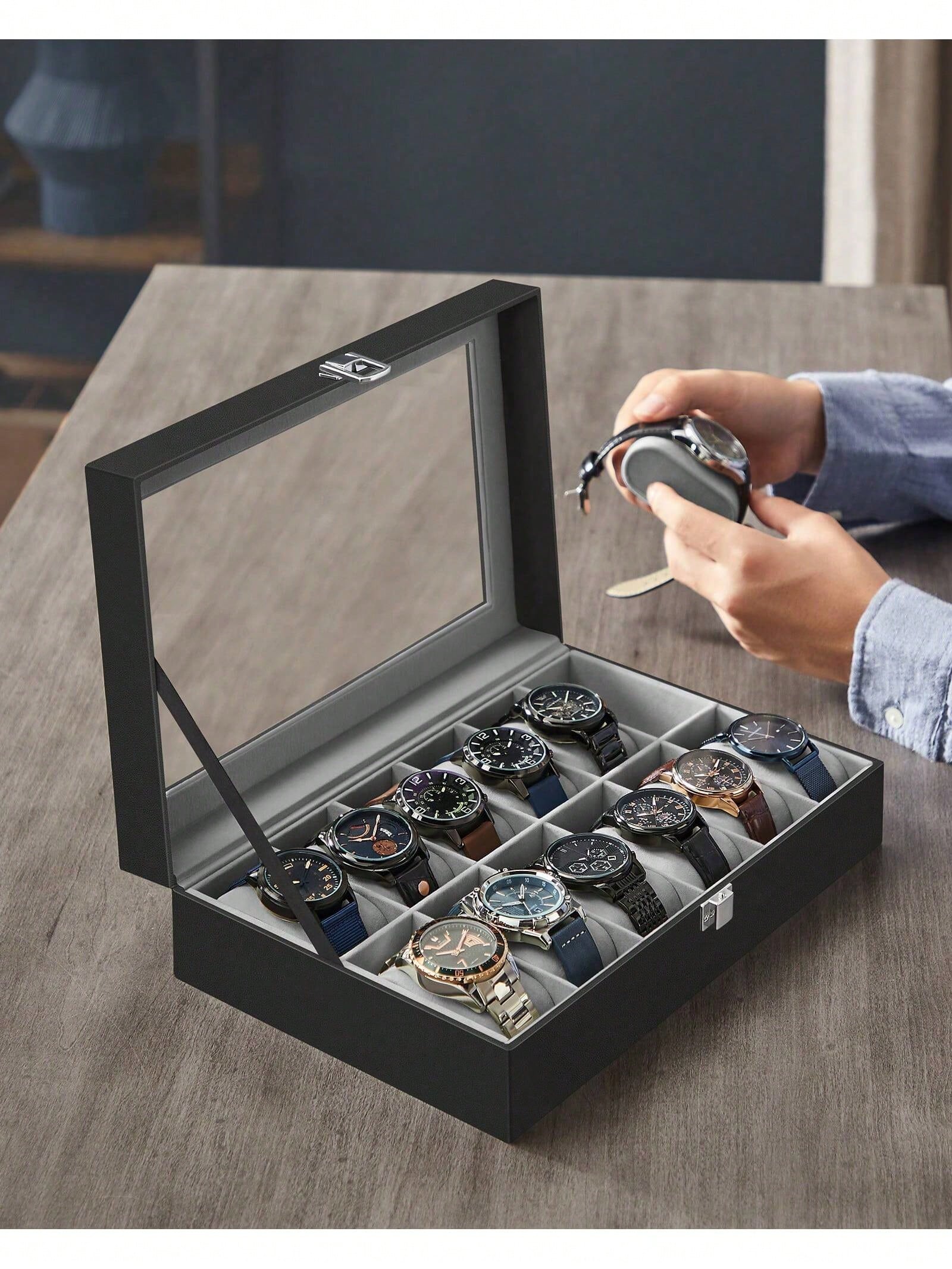 12-Slot Lockable Watch Box wit - Jewelry Watches & Accessories ulasan dan harga