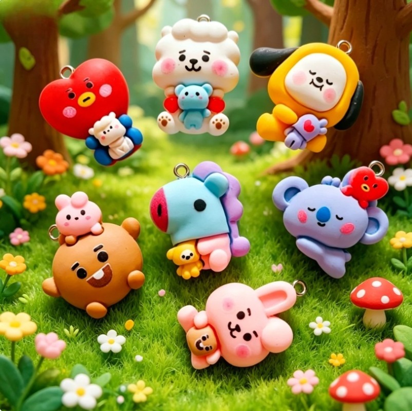 7pcs BT21 Resin Cartoon Charm  - Drop Earrings ulasan dan harga