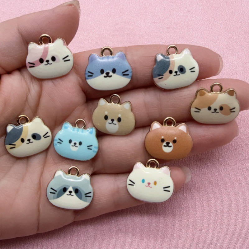 12pcs Printed Cat Head Alloy D - Drop Earrings ulasan dan harga